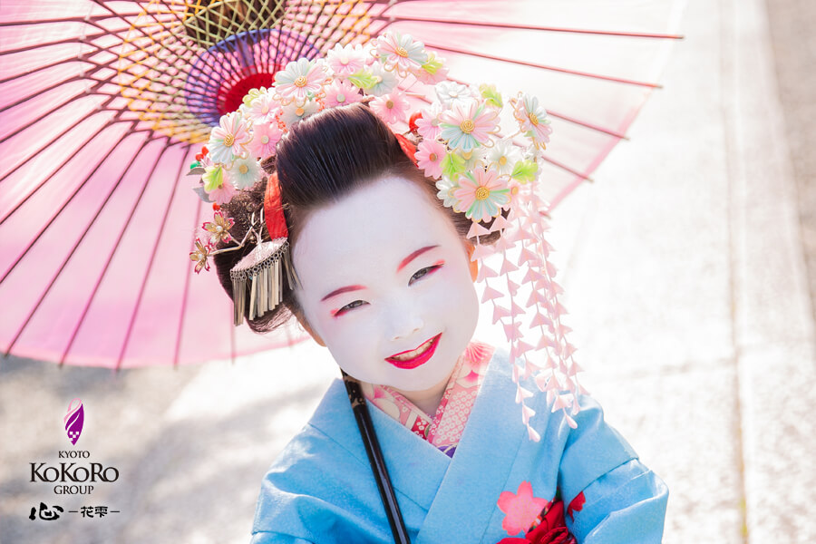 可愛いお子様舞妓 Makanaちゃん 京都花魁体験 創作和装変身写真スタジオ 心 花雫